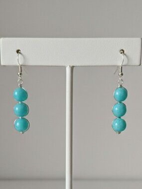 Blue Amazonite Gemstone Pierced Earrings Handmade